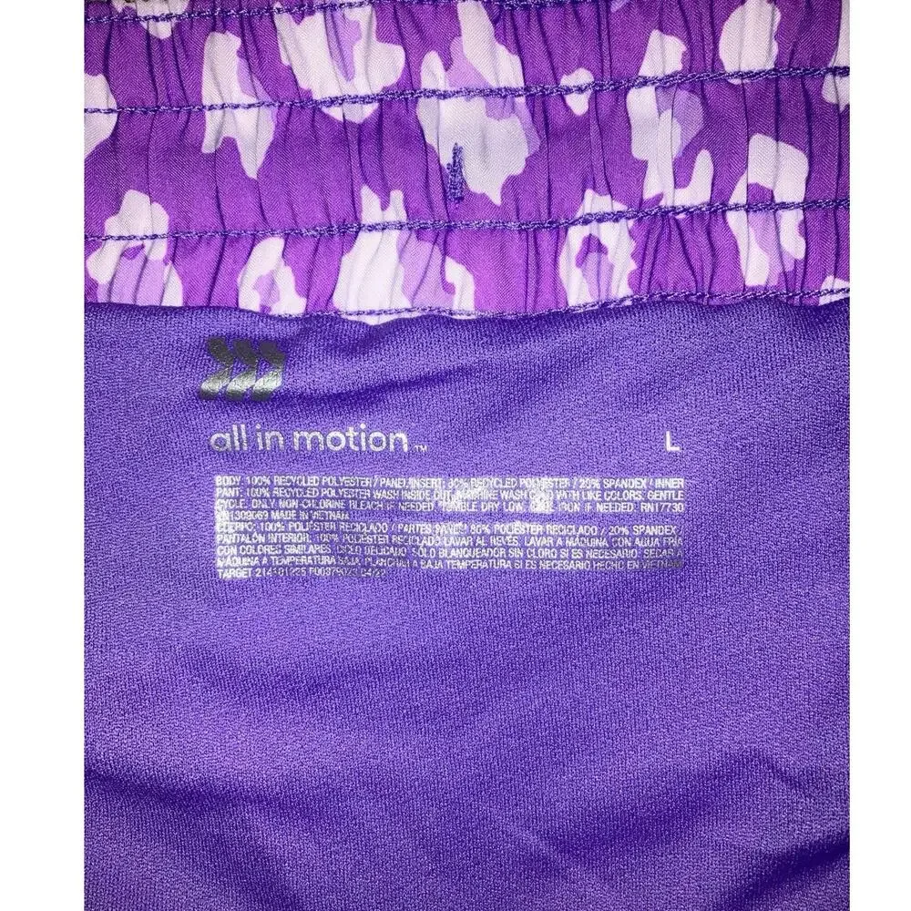 New All in Motion Light Purple Leopard Mid Rise Run Shorts Large